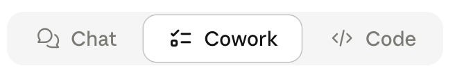 Three-tab toolbar showing Chat, selected Cowork, and Code
