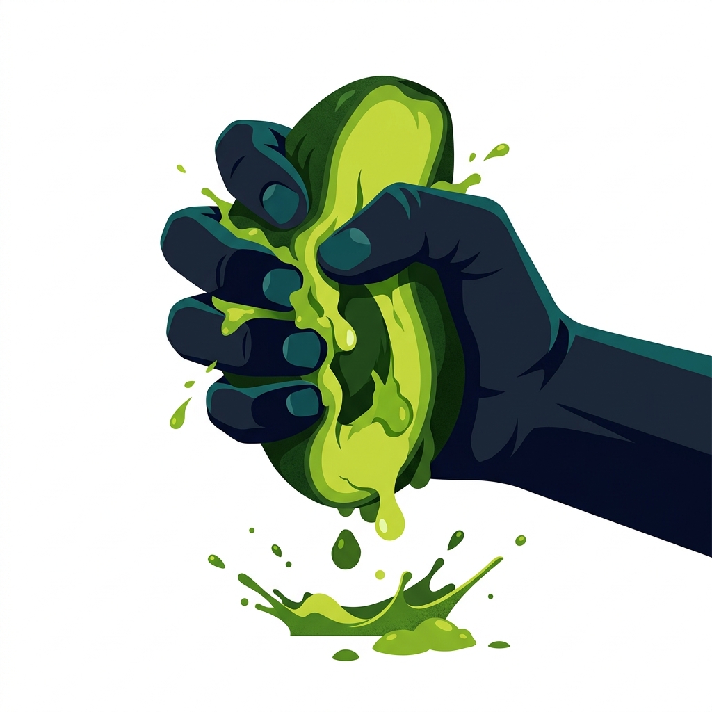 Illustration: squishing an avocado in a hand